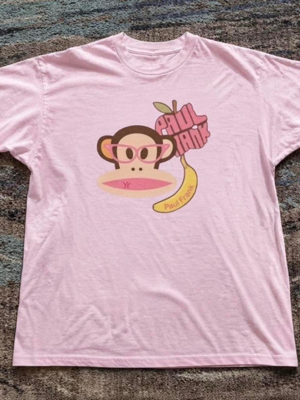 Gildan Light Pink Graphic Tee with Monkey & Banana Design